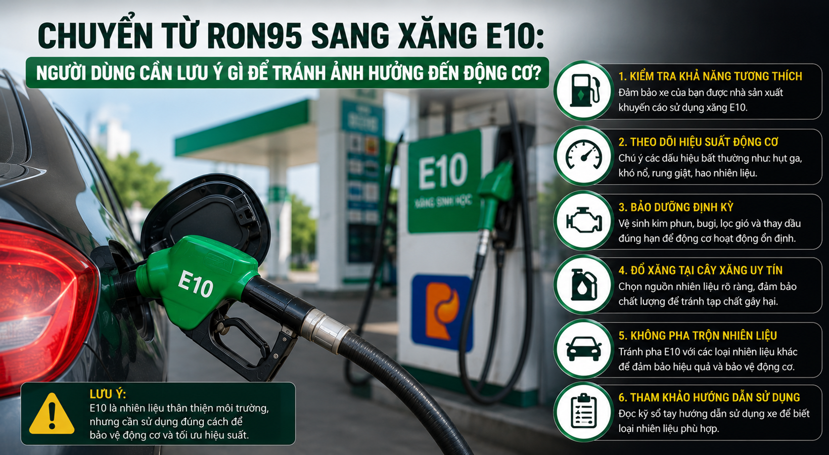 Cẩm nang kỹ thuật cho người dùng khi lần đầu chuyển sang sử dụng xăng sinh học E10