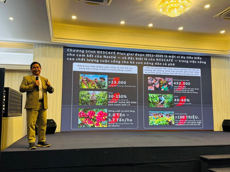 &Ocirc;ng Phạm Ph&uacute; Ngọc, Trưởng Chi nh&aacute;nh C&ocirc;ng ty Nestl&eacute; Việt Nam tại T&acirc;y Nguy&ecirc;n, Gi&aacute;m đốc Chương trình Phát tri&ecirc;̉n N&ocirc;ng nghiệp chia sẻ về h&agrave;nh tr&igrave;nh của chương tr&igrave;nh NESCAF&Eacute; Plan trong hỗ trợ n&ocirc;ng d&acirc;n chuyển đổi sang m&ocirc; h&igrave;nh n&ocirc;ng nghiệp t&aacute;i sinh - Ảnh: VGP/LT
