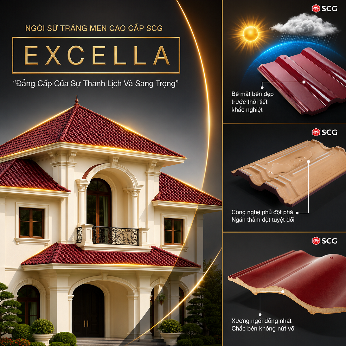 Ngói SCG Excella - Ngói sứ tráng men cao cấp nhập khẩu Thái Lan, kiến tạo mái nhà đẳng cấp vượt thời gian