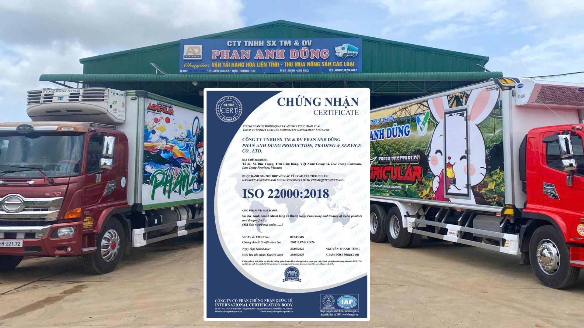 Công ty Phan Anh Dũng đạt chứng nhận ISO 22000:2018 về an toàn thực phẩm