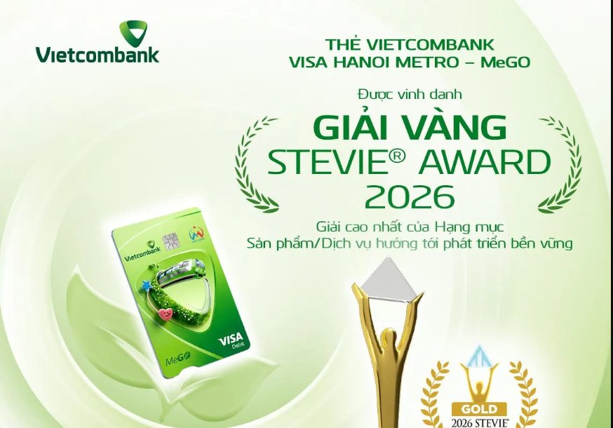 Thẻ Vietcombank Visa Hanoi Metro - MeGO giành Giải Vàng Stevie® Award 2026