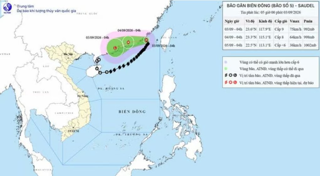 Vị tr&iacute; b&atilde;o số 5 l&uacute;c s&aacute;ng nay. Nguồn Internet