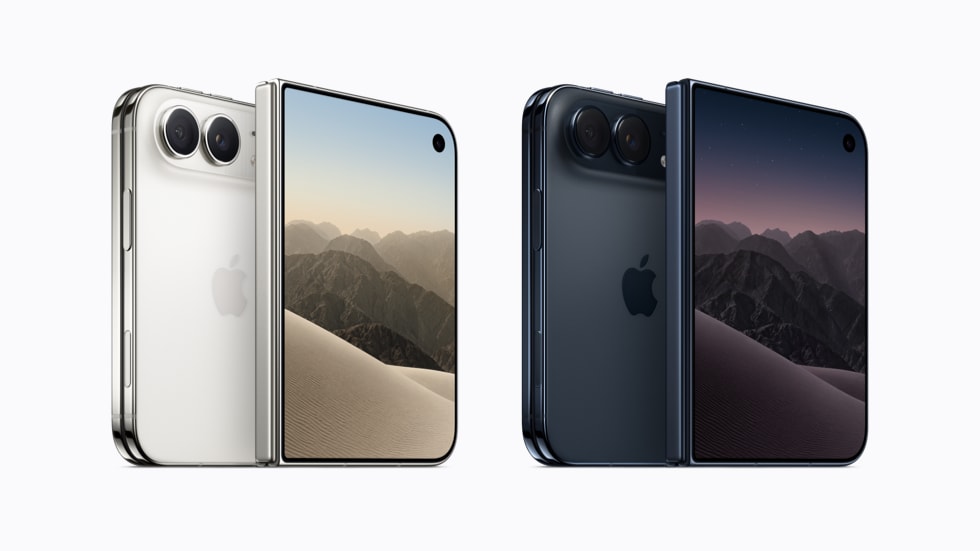 Apple ch&iacute;nh thức ra mắt iPhone Duo, mẫu iPhone m&agrave;n h&igrave;nh gập đầu ti&ecirc;n của h&atilde;ng. Thiết bị c&oacute; hai m&agrave;u Trắng &Aacute;nh Sao v&agrave; Trời Đ&ecirc;m. Ảnh: Apple.