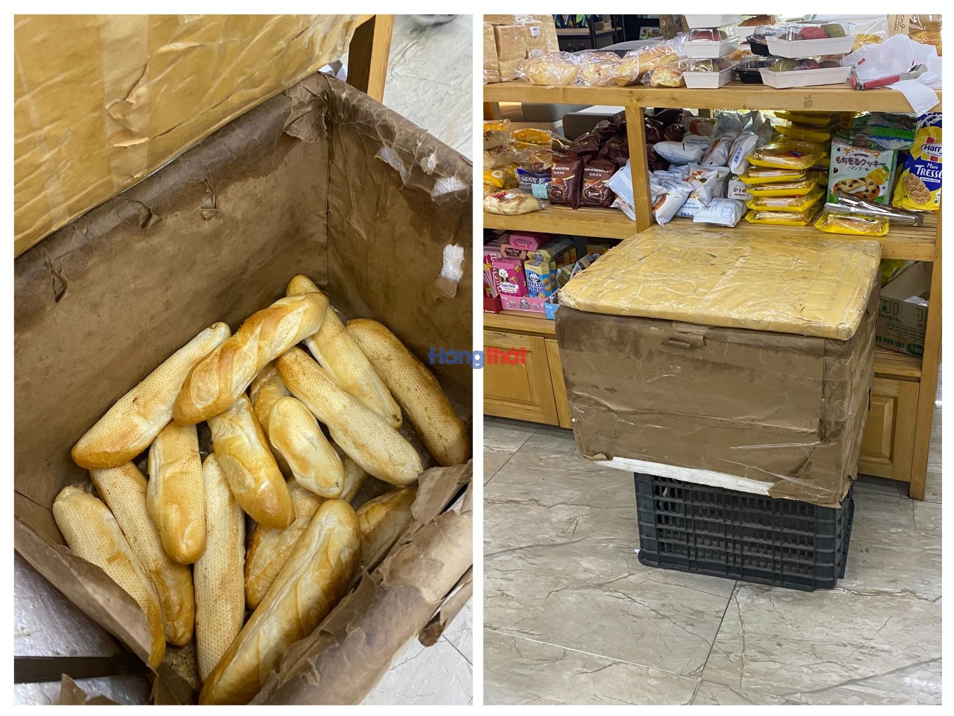 B&aacute;nh m&igrave; được chứa trong th&ugrave;ng xốp tại cơ sở Eco-Mart Ecolife T&acirc;y Hồ; phần vật chứa được quan s&aacute;t kh&ocirc;ng thể hiện th&ocirc;ng tin về nguồn gốc, xuất xứ của sản phẩm