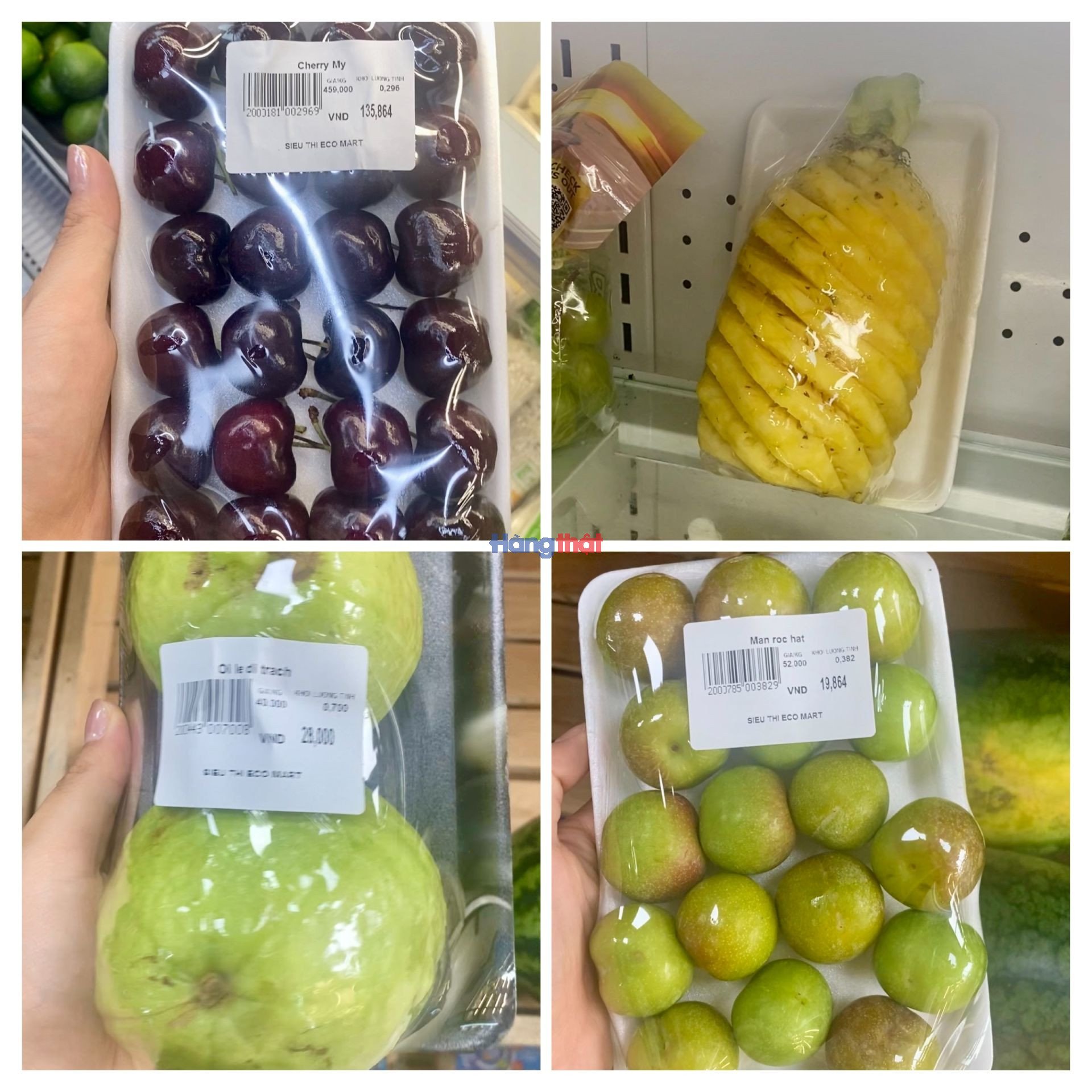 Một số sản phẩm hoa quả như cherry Mỹ, mận r&oacute;c hạt, ổi l&ecirc; Di Trạch tại cơ sở Eco-Mart The Park Home chưa thể hiện r&otilde; th&ocirc;ng tin về nguồn gốc, hạn sử dụng tr&ecirc;n phần nh&atilde;n quan s&aacute;t được