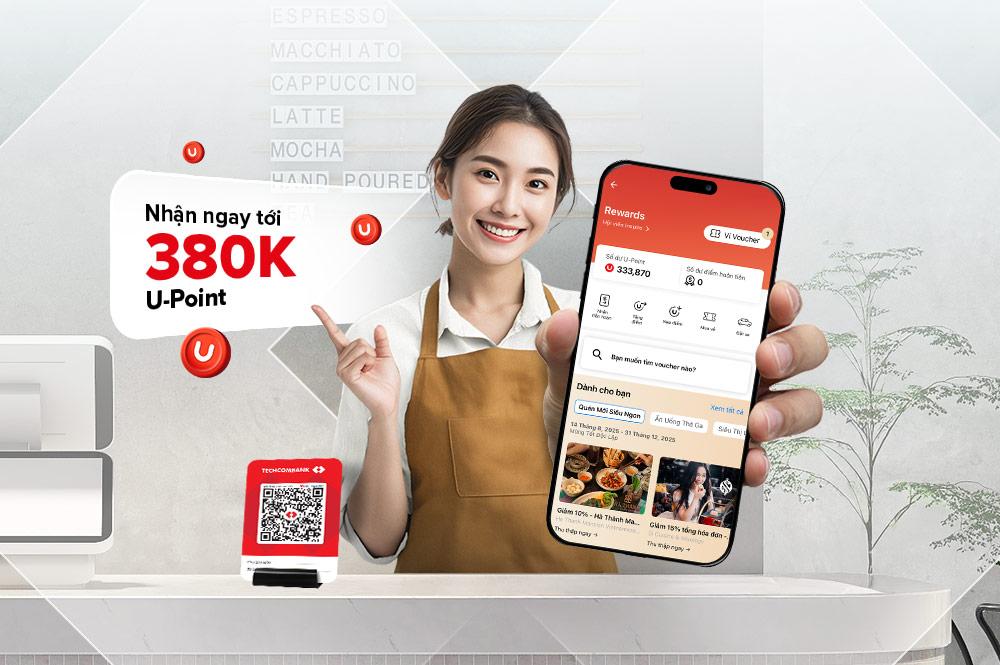 Techcombank cho phép dùng voucher, U-Point khi quét QR, cơ hội trúng iPhone 18 Pro