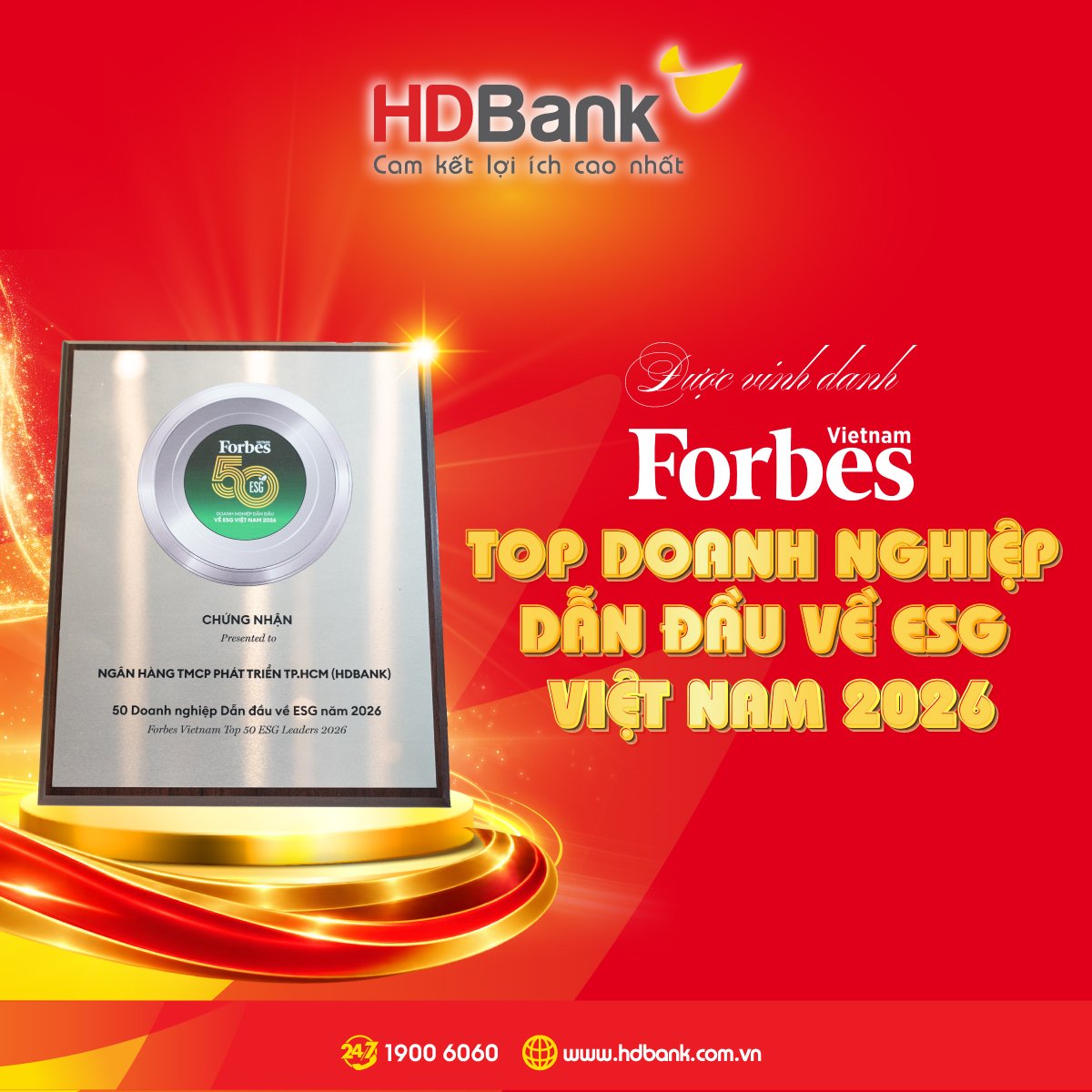Forbes Việt Nam vinh danh HDBank trong nhóm doanh nghiệp dẫn đầu về ESG năm 2026